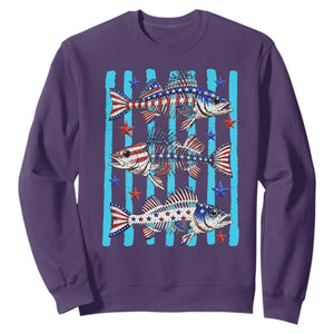 Patriotic Striped Bass Fishing Skeleton Sweatshirt USA Flag Angler Gift TS12 Purple Print Your Wear