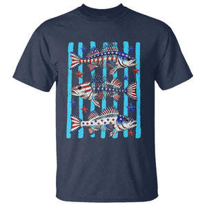 Patriotic Striped Bass Fishing Skeleton T Shirt USA Flag Angler Gift TS12 Navy Print Your Wear