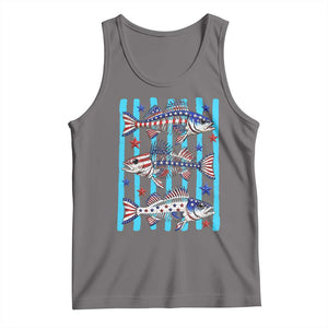 Patriotic Striped Bass Fishing Skeleton Tank Top USA Flag Angler Gift TS12 Deep Heather Print Your Wear