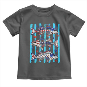 Patriotic Striped Bass Fishing Skeleton Toddler T Shirt USA Flag Angler Gift TS12 Dark Heather Print Your Wear