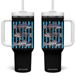 Patriotic Striped Bass Fishing Skeleton Tumbler With Handle USA Flag Angler Gift TS12 One Size: 40 oz Black Print Your Wear
