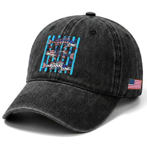 Patriotic Striped Bass Fishing Skeleton Washed Cotton Baseball Cap USA Flag Angler Gift TS12 Print Your Wear