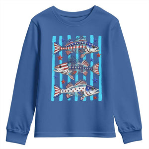Patriotic Striped Bass Fishing Skeleton Youth Sweatshirt USA Flag Angler Gift TS12 Royal Blue Print Your Wear