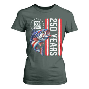 Vintage USA 250th Anniversary Bass Fishing Patriotic Gift T Shirt For Women TS12 Dark Forest Green Print Your Wear