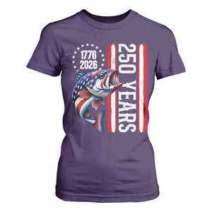 Vintage USA 250th Anniversary Bass Fishing Patriotic Gift T Shirt For Women TS12 Purple Print Your Wear