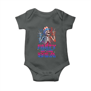 Funny Party In The USA Skeleton Rock Hand Baby Onesie 4th Of July Rocker Gift TS12 Dark Heather Print Your Wear