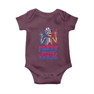 Funny Party In The USA Skeleton Rock Hand Baby Onesie 4th Of July Rocker Gift TS12 Maroon Print Your Wear