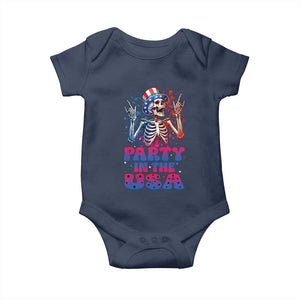 Funny Party In The USA Skeleton Rock Hand Baby Onesie 4th Of July Rocker Gift TS12 Navy Print Your Wear
