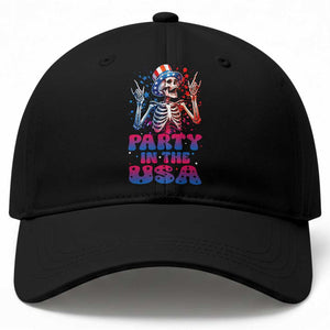 Funny Party In The USA Skeleton Rock Hand Baseball Cap 4th Of July Rocker Gift