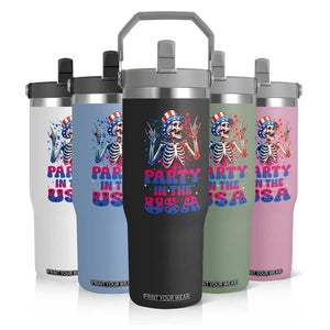 Funny Party In The USA Skeleton Rock Hand Flip Straw Tumbler 4th Of July Rocker Gift TS12 Print Your Wear