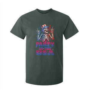 Funny Party In The USA Skeleton Rock Hand T Shirt For Kid 4th Of July Rocker Gift TS12 Dark Forest Green Print Your Wear