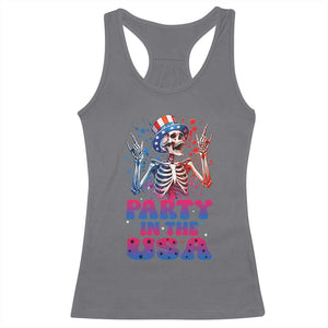 Funny Party In The USA Skeleton Rock Hand Racerback Tank Top 4th Of July Rocker Gift TS12 Charcoal Print Your Wear