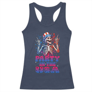 Funny Party In The USA Skeleton Rock Hand Racerback Tank Top 4th Of July Rocker Gift TS12 Navy Print Your Wear
