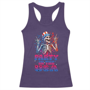 Funny Party In The USA Skeleton Rock Hand Racerback Tank Top 4th Of July Rocker Gift TS12 Purple Print Your Wear