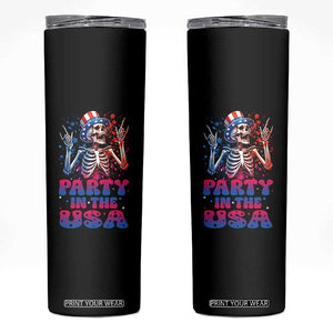 Funny Party In The USA Skeleton Rock Hand Skinny Tumbler 4th Of July Rocker Gift