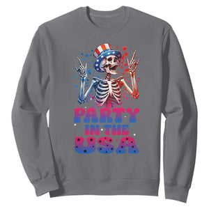 Funny Party In The USA Skeleton Rock Hand Sweatshirt 4th Of July Rocker Gift TS12 Charcoal Print Your Wear