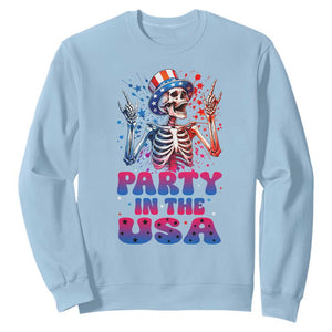 Funny Party In The USA Skeleton Rock Hand Sweatshirt 4th Of July Rocker Gift TS12 Light Blue Print Your Wear