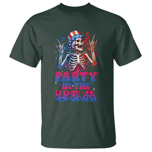Funny Party In The USA Skeleton Rock Hand T Shirt 4th Of July Rocker Gift TS12 Dark Forest Green Print Your Wear