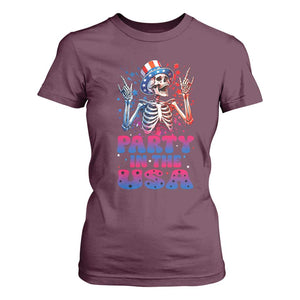 Funny Party In The USA Skeleton Rock Hand T Shirt For Women 4th Of July Rocker Gift TS12 Maroon Print Your Wear
