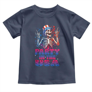 Funny Party In The USA Skeleton Rock Hand Toddler T Shirt 4th Of July Rocker Gift TS12 Navy Print Your Wear