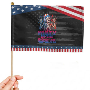 Funny Party In The USA Skeleton Rock Hand Patriotic Handheld Flag 4th Of July Rocker Gift TS12 Distressed 8.2" × 5.5" Black Blue Print Your Wear