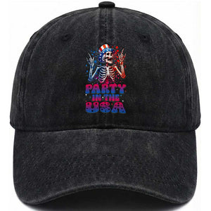 Funny Party In The USA Skeleton Rock Hand Washed Cotton Baseball Cap 4th Of July Rocker Gift