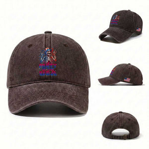 Funny Party In The USA Skeleton Rock Hand Washed Cotton Baseball Cap 4th Of July Rocker Gift