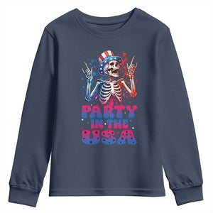 Funny Party In The USA Skeleton Rock Hand Youth Sweatshirt 4th Of July Rocker Gift TS12 Navy Print Your Wear