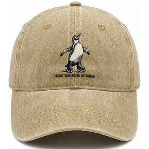 Flight Was Never An Option Washed Cotton Baseball Cap Funny Penguin Roller Skates