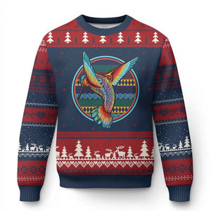 Colorful Geometric Tribal Hummingbird Ugly Christmas Sweater Southwest Pattern Graphic