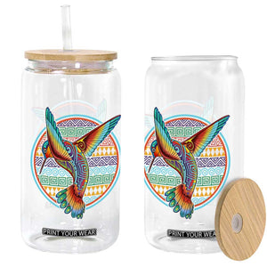 Colorful Geometric Tribal Hummingbird Glass Can Southwest Pattern Graphic