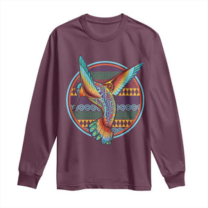 Colorful Geometric Tribal Hummingbird Long Sleeve Shirt Southwest Pattern Graphic