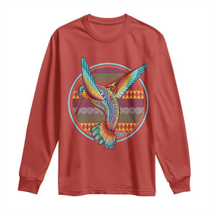 Colorful Geometric Tribal Hummingbird Long Sleeve Shirt Southwest Pattern Graphic
