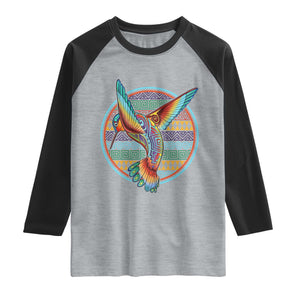 Colorful Geometric Tribal Hummingbird Raglan Shirt Southwest Pattern Graphic