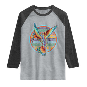 Colorful Geometric Tribal Hummingbird Raglan Shirt Southwest Pattern Graphic