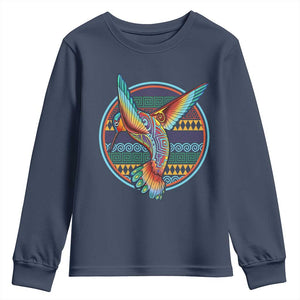 Colorful Geometric Tribal Hummingbird Youth Sweatshirt Southwest Pattern Graphic