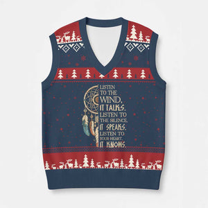 Indigenous Dreamcatcher Tribal Graphic V-Neck Knit Sweater Vest Listen To The Wind Listen To The Silence