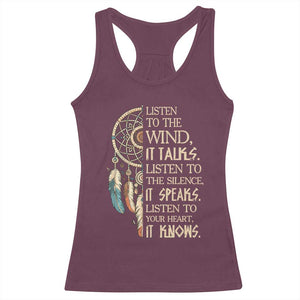 Indigenous Dreamcatcher Tribal Graphic Racerback Tank Top Listen To The Wind Listen To The Silence
