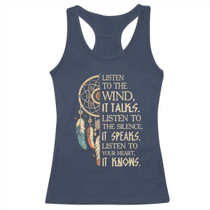 Indigenous Dreamcatcher Tribal Graphic Racerback Tank Top Listen To The Wind Listen To The Silence