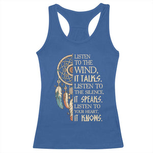 Indigenous Dreamcatcher Tribal Graphic Racerback Tank Top Listen To The Wind Listen To The Silence