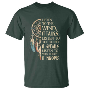 Indigenous Dreamcatcher Tribal Graphic T Shirt Listen To The Wind Listen To The Silence