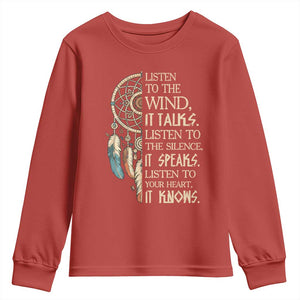 Indigenous Dreamcatcher Tribal Graphic Youth Sweatshirt Listen To The Wind Listen To The Silence