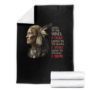 Listen To The Wind Listen To The Silence Throw Blanket Native American Wisdom