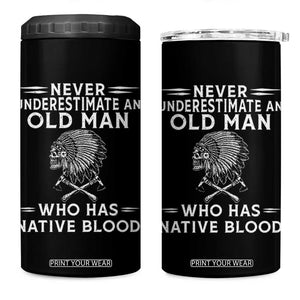 Native Warrior Skull 4 in 1 Can Cooler Tumbler Never Underestimate An Old Man Who Has Native Blood