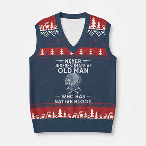 Native Warrior Skull V-Neck Knit Sweater Vest Never Underestimate An Old Man Who Has Native Blood