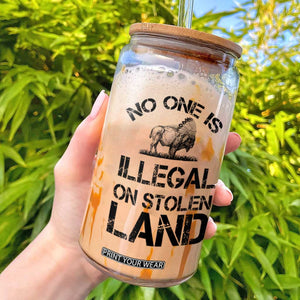 Native American Buffalo Graphic Glass Can No One Is Illegal On Stolen Land
