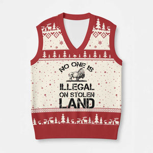 Native American Buffalo Graphic V-Neck Knit Sweater Vest No One Is Illegal On Stolen Land