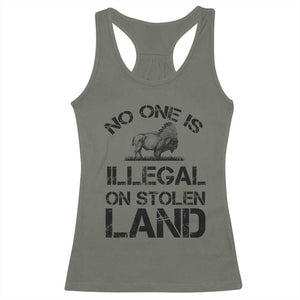 Native American Buffalo Graphic Racerback Tank Top No One Is Illegal On Stolen Land