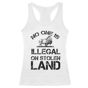 Native American Buffalo Graphic Racerback Tank Top No One Is Illegal On Stolen Land