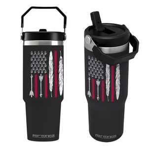 Vintage Native American Flag Flip Straw Tumbler Dreamcatcher And Feather Graphic